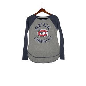 Montreal Canadiens Alyssa Milano T-Shirt Blue/Gray S NHL 3/4 Sleeve Round Neck